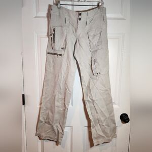 Pete & Greta Johnny Was Linen Beige Cargo Pants with Multiple Pockets Sz 8